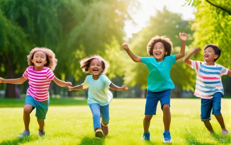 소피루비 주제곡 - **Prompt:** A vibrant, joyful scene featuring a diverse group of children, aged 4-8 years old, energ...