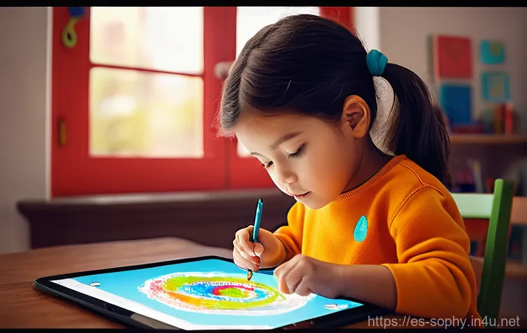 소피루비 모바일 앱 활용 - **Prompt:** "A group of three diverse children, approximately 4-7 years old, are seated comfortably ...