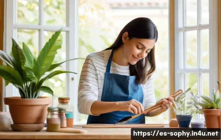 소피루비 DIY 활동 - **Prompt 1: Serene Adult Crafting Moment**
"A serene woman in her late 20s to early 30s, dressed...