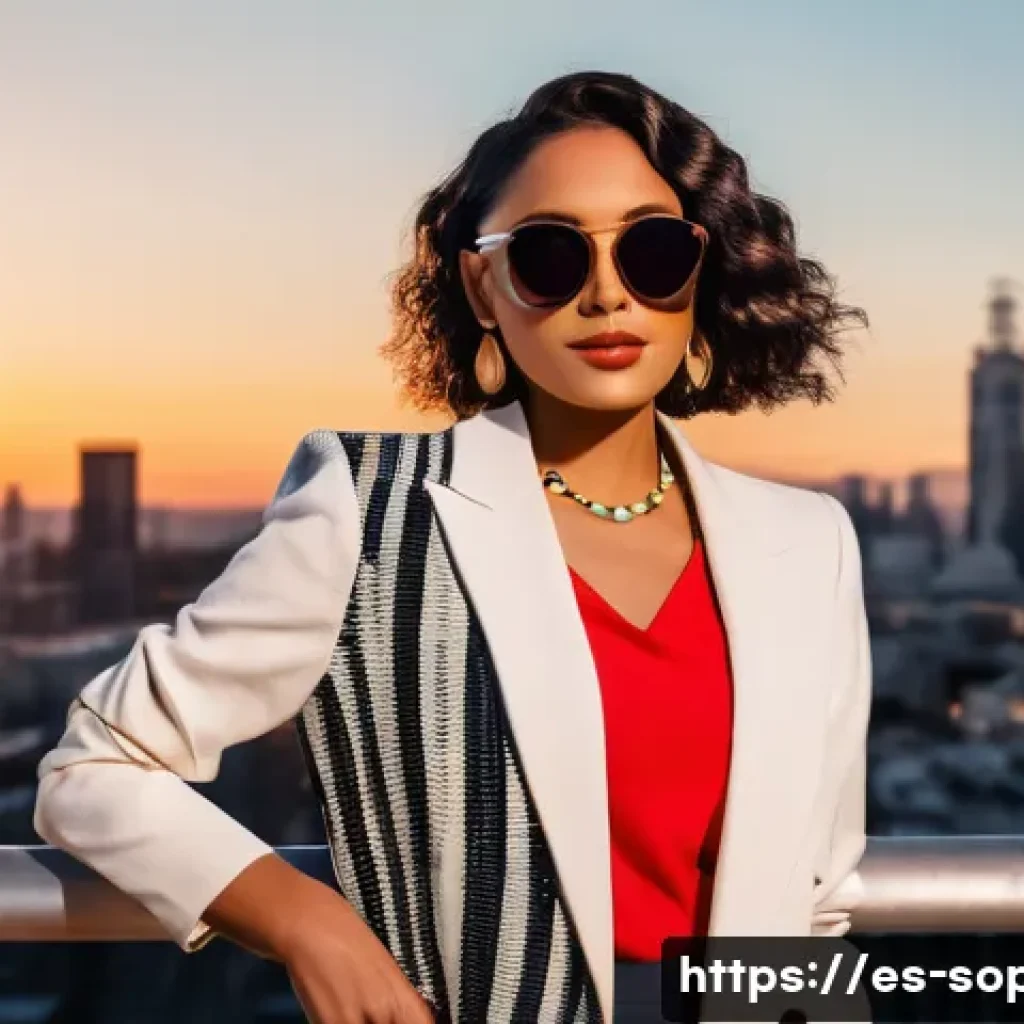 소피루비 시즌별 변화 - A confident female influencer standing in a modern urban setting at sunset, wearing a stylish outfit...