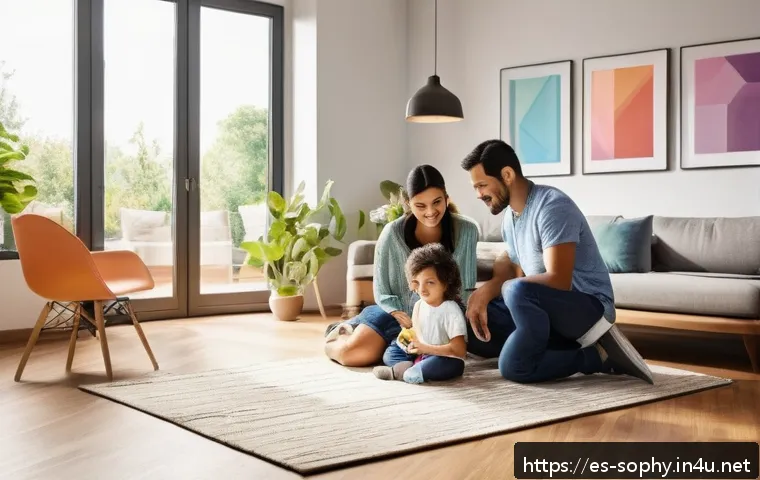 소피루비와 부모의 반응 - A warm and modern family living room scene featuring a Hispanic father and mother engaging in open c...